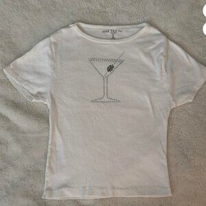 White rhinestone martini baby tee